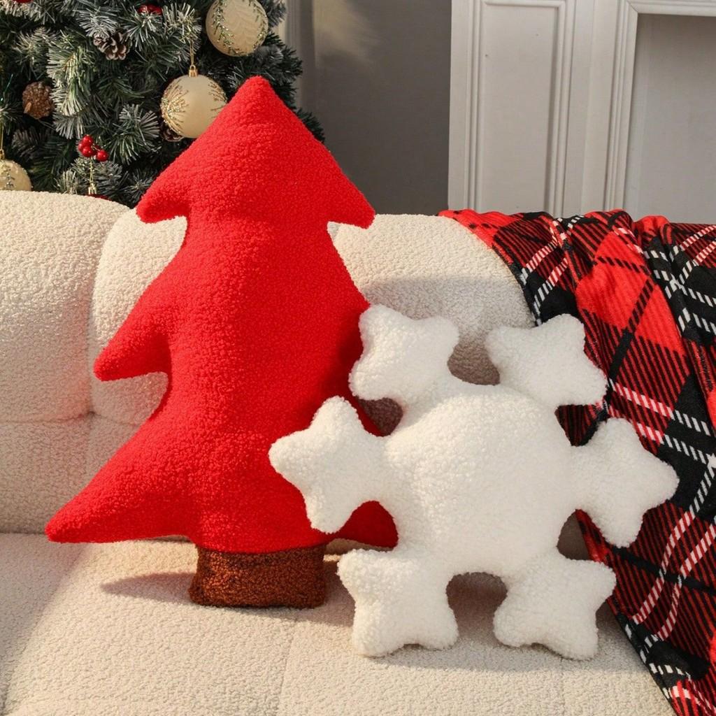 Modern Snowflake Plush Cushion With Pp Cotton Fill For Holiday Decor