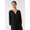 European Single Ice Silk Linen Texture Spring and Summer Black Export OEM Goods Tail Goods Women's 3/4 Sleeve Dress