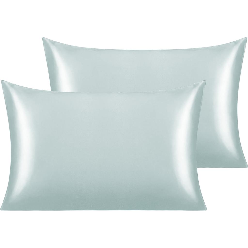 Satin Pillowcase for Hair and Skin Care Standard Queen Washable Pillow Covers Set of 2 with Envelope Closure Gifts for Women Men