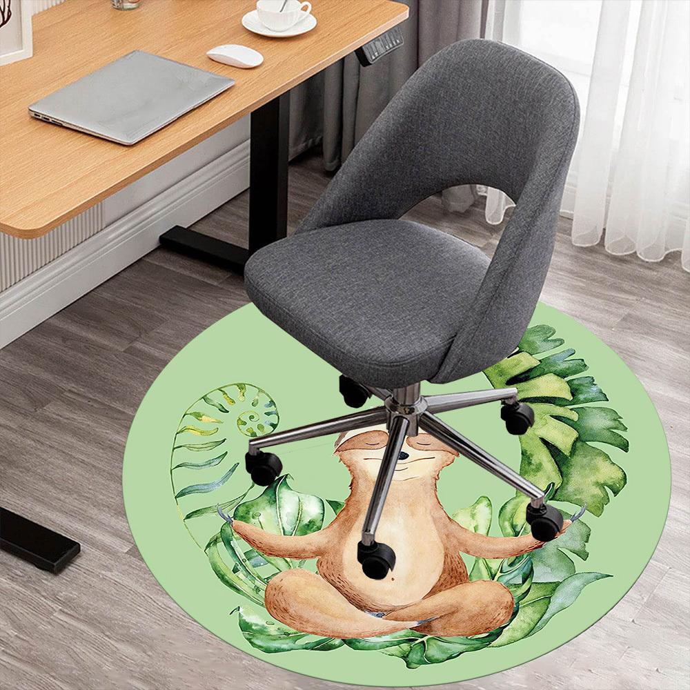 1pc Sloth Yoga Round Chair Mat Area Rug - Non-Slip, Floor Mat for Office, Bedroom, and Indoor Decor C1118072