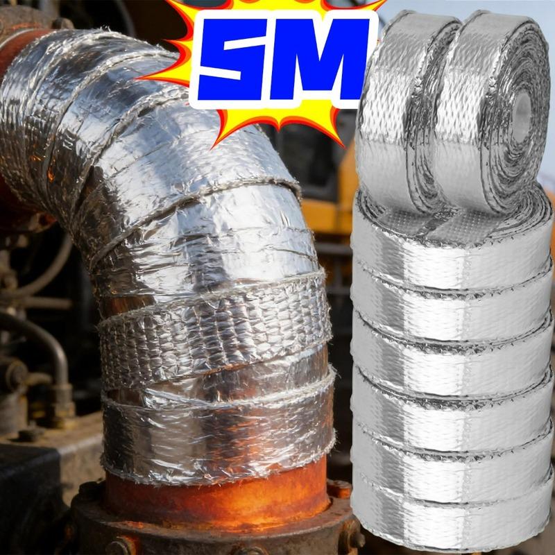 5M Exhaust Pipe Heat Wrap Tape 2000℉ High Temp Fiberglass Aluminum Foil Thermal Shield for Car Motorcycle Truck Exhaust Header