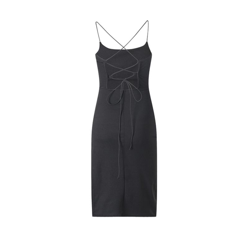 Summer New Arrival Women's Clothing Fashion Style Sexy Open Back Slit Slim-Fitting Sheath Sleeveless Sling Dress Black Slim Looking
