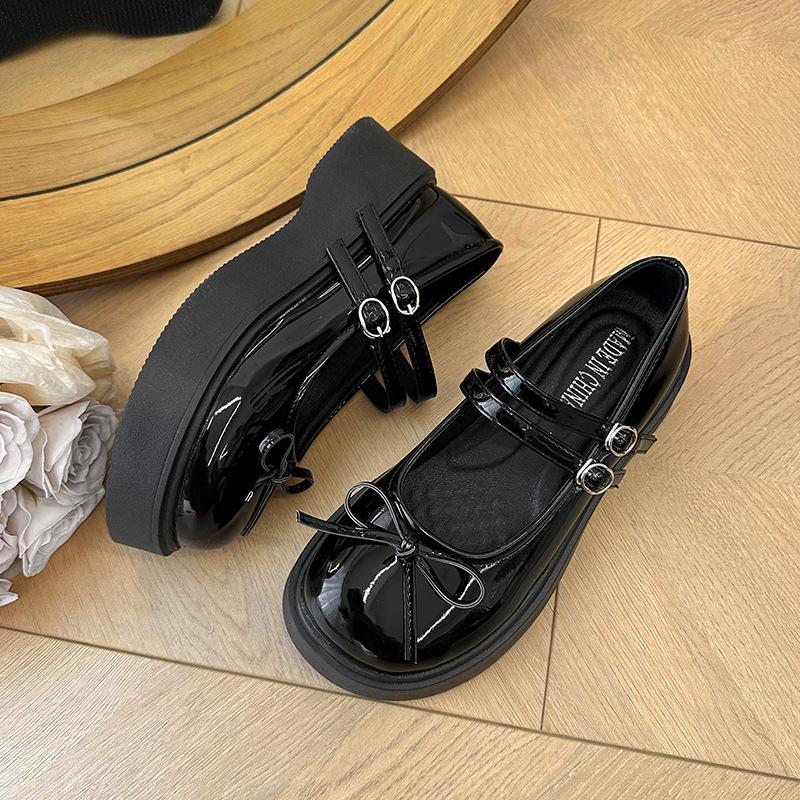 French British Style Retro Mary Jane Small Leather Shoes Women's Shoes 2025 New Bow Loafer Platform Shoes