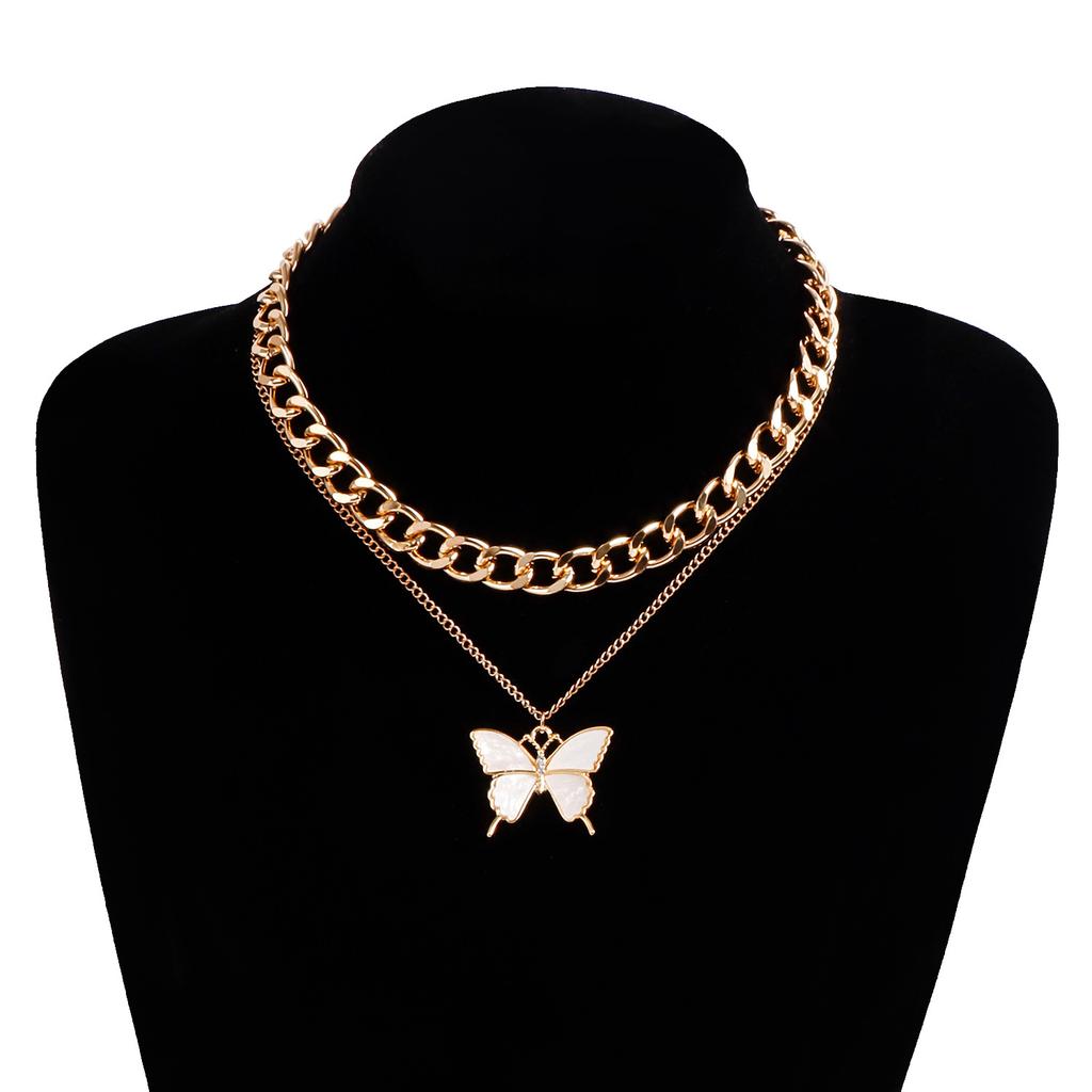 Accessories, Double White Butterfly Imitation Fritillary Necklace Women, Temperament Metal Sweater Chain