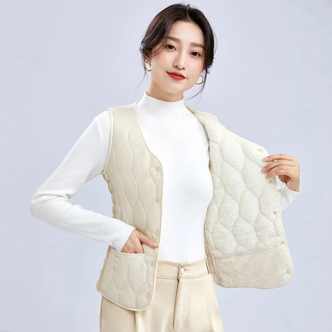 

Женская осенне-зимняя короткая секция внутри облегающего жилета без рукавов L молочный белый