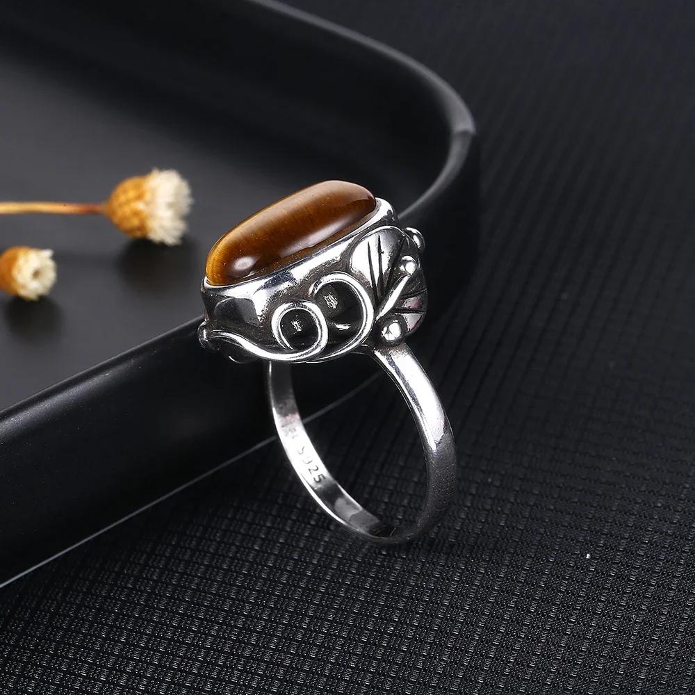 Vintage Natural Stone Ring for Women Men Labradorite Tiger Eye CopperPlating Retro Unisex Statement Jewelry Anniversary Gifts