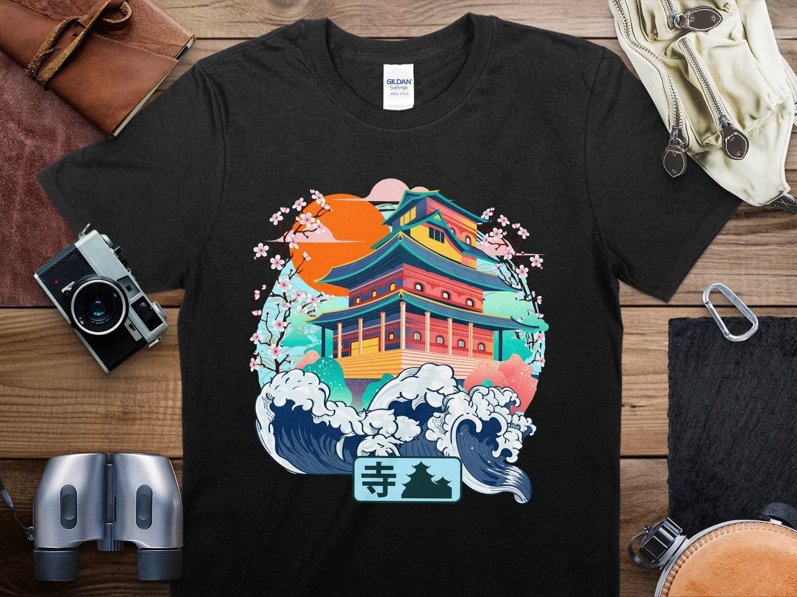 Vibrant Japanese Temple Art T-Shirt, Colorful Aesthetic Tee, Cultural Heritage, Unisex Graphic Shirt, Gift for Travel Lovers S