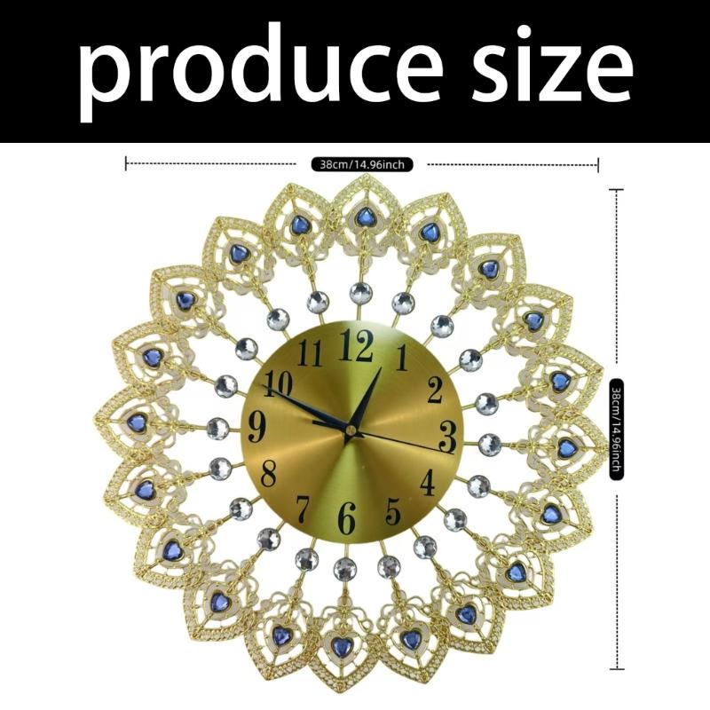 Metal Crystal Heart Large Wall Clock Quiet Mechanism No Ticking Sound European Elegant Decoration for Living Room Gift