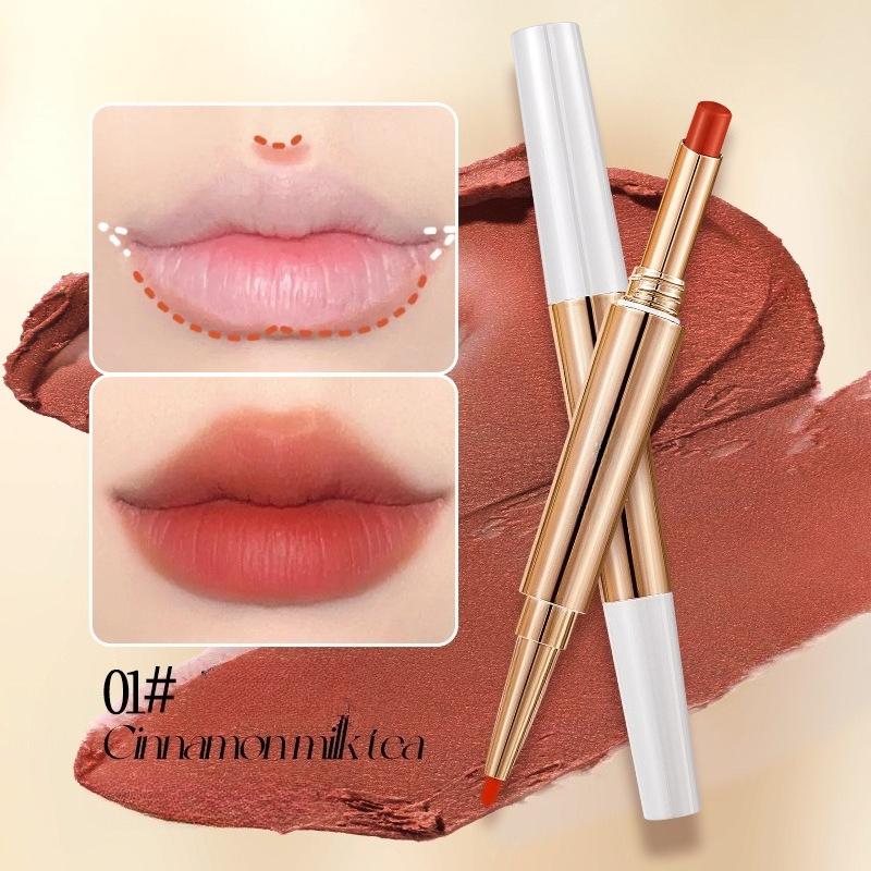 Růžový esenciální olej Dvojhlavá rtěnka Bez blednutí barvy Nelepí se na hrnek Tužka na rty Sametově matná Pro světlou pleť Kosmetika pro růžové rty