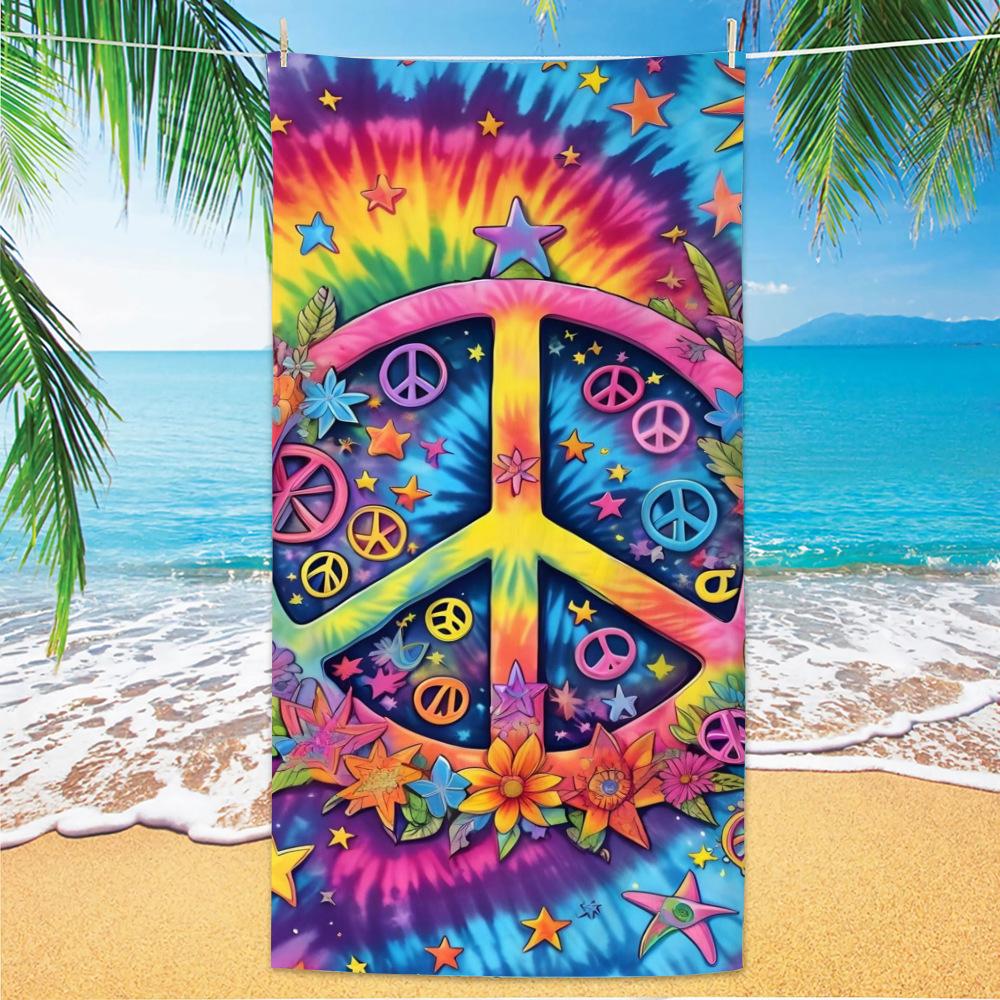 Boho-Stil und Friedenssymbol, Strandtücher aus ultrafeiner Faser, Strandurlaubsfotos, Dekorative Handtücher, Schalhandtücher