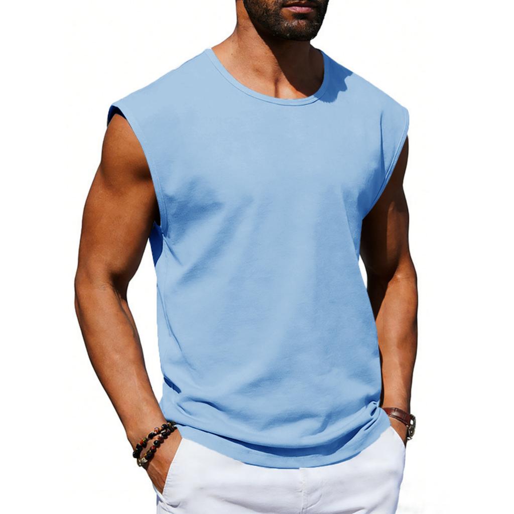 Men's Color Round Neck Sleeveless Breathable Loose Sports Fitness Fashion Vest