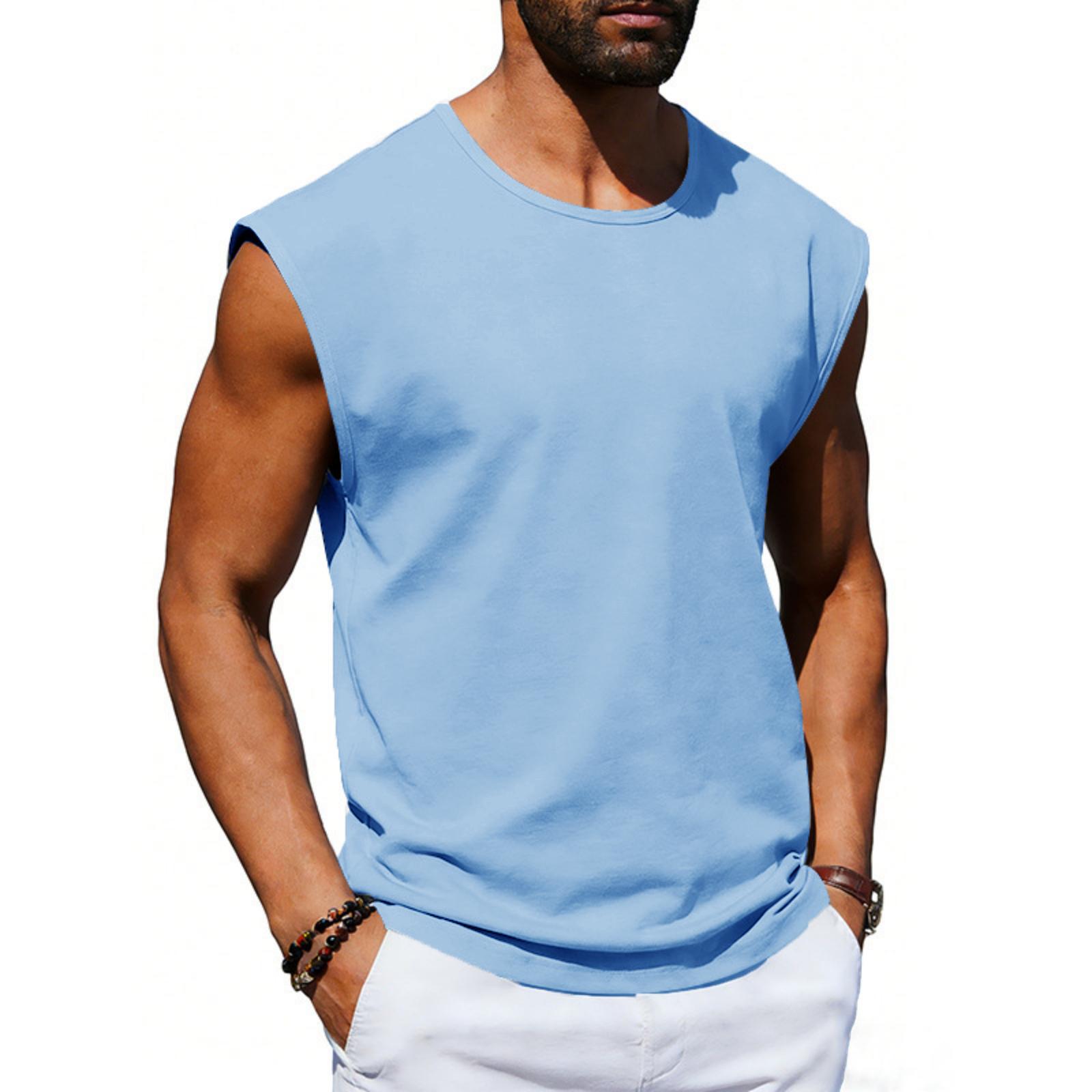 Men Sleeveless Crew Neck Muscle Fit Tank Top Soft Cotton Blend Fabric Classic Pullover Loose Fit Shirt for Daily Wear S