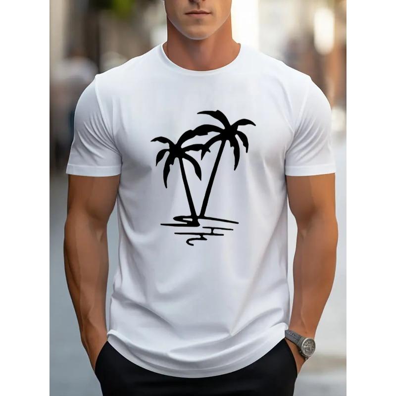 European sizes Palm Tree Mens TShirt Comfortable Crew Neck Casual ShortSleeves Soft Breathable Top Menswear Tshirt Summer