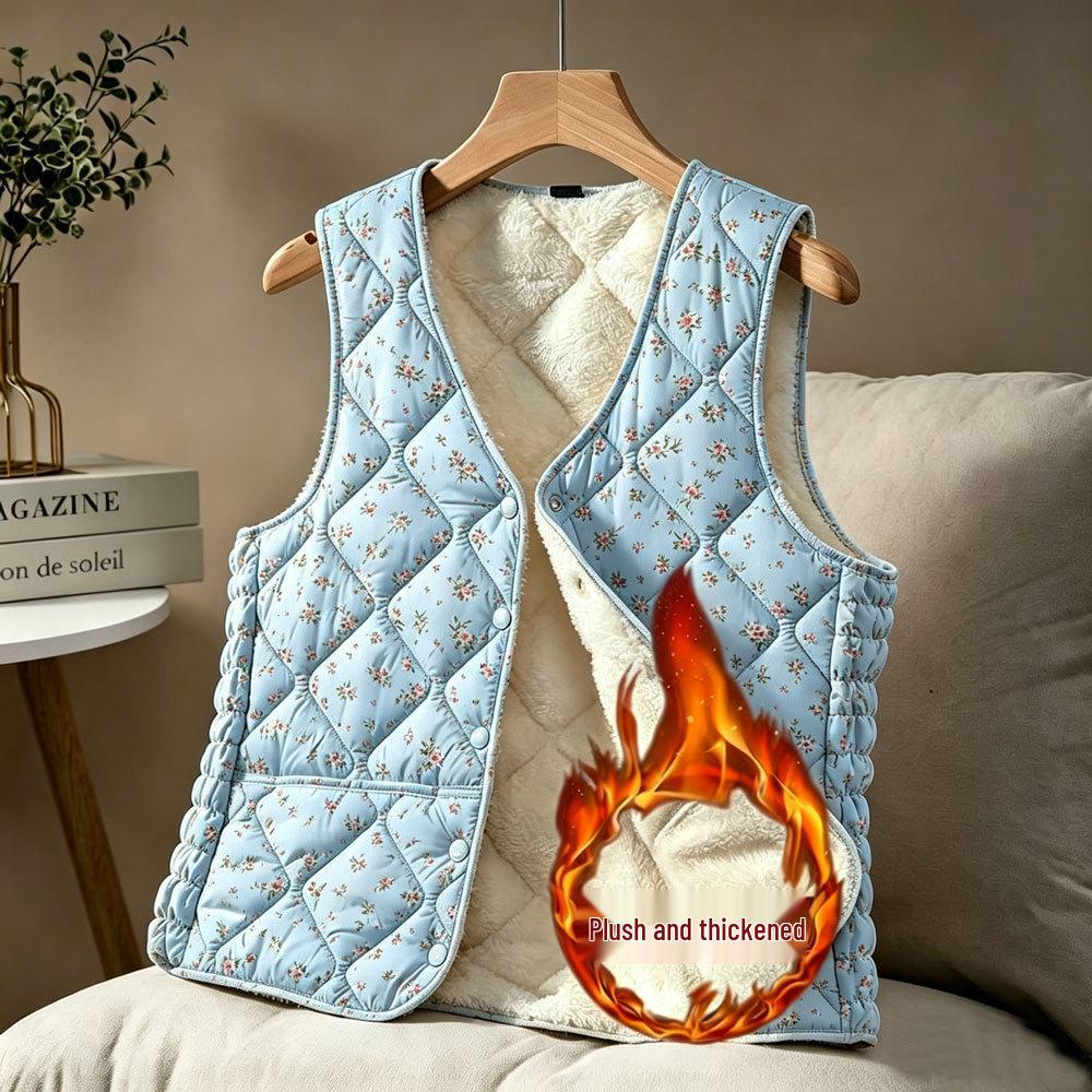 Women's 2025 Collarless Cotton Vest - Autumn/Winter Large Size Round Neck Waistcoat