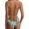 Women Swimsuit Printed Deep V Neck Adjustable Straps Backless Bathing Suit for Swimming Beach Pool