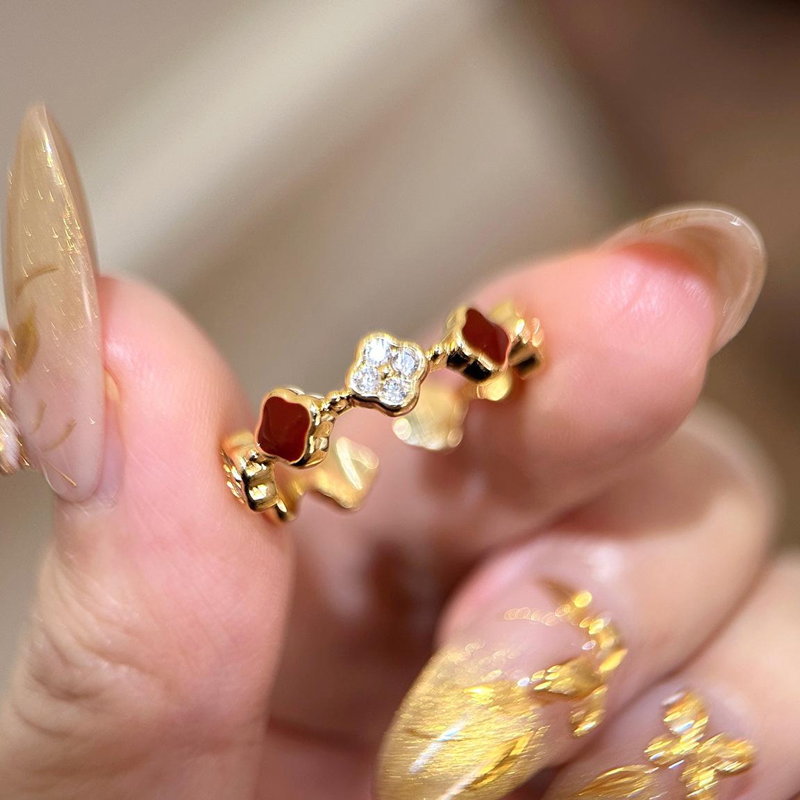 18k real gold electroplated zircon dripping oil flower gourd ring index finger ring simple jewelry