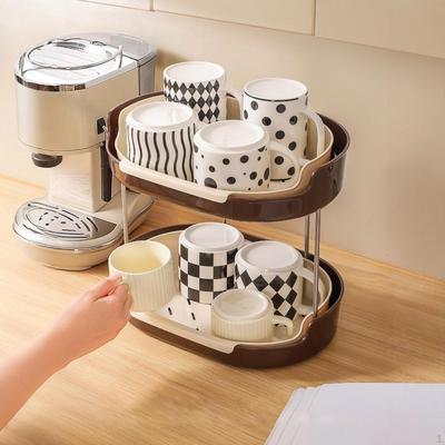Coffee Cup Rack Countertop Organizer Drawer Bin Modern Seasoning Mug Stand 2 Tiers Display