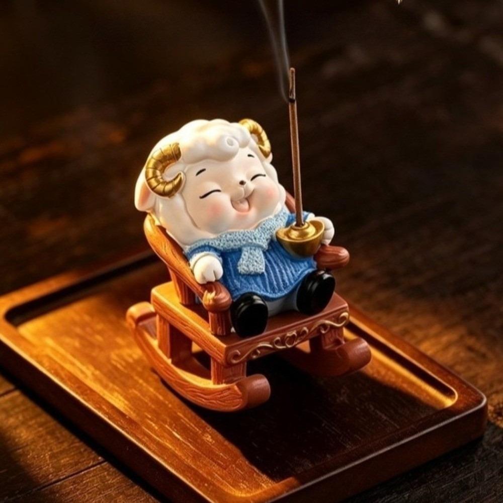 Mascot Laying Sheep Incense Censer Funny Creative Sheep Incense Burners Resin Sheep Figurine with Rocking Chair Year of the Goat