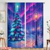 2pcs,2D plane printing Pattern Curtains Enchanted Winter Wonderland Christmas Aurora 100% Polyester (without rod) Holiday Use