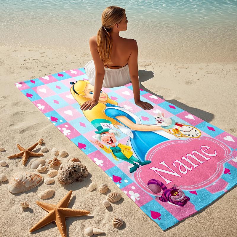Custom Name Princesses' Garden Stylish Digital Printing Beach Towel Quick‑Drying Absorbent Blanket for Beach Pool Gym Travel