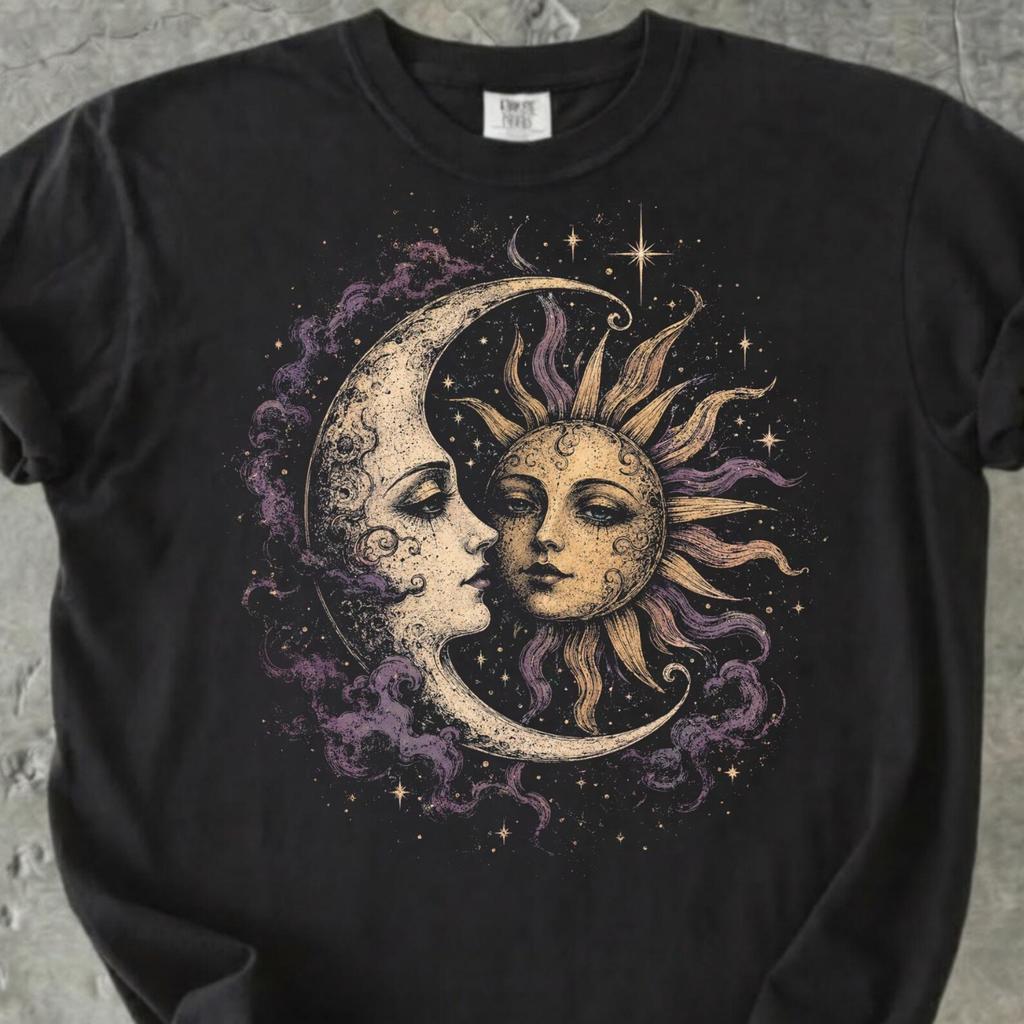 Sun and Moon Comfort Colors Shirt, Emo Celestial T Shirt, Whimsigoth Witchy Tee, Spiritual Gift