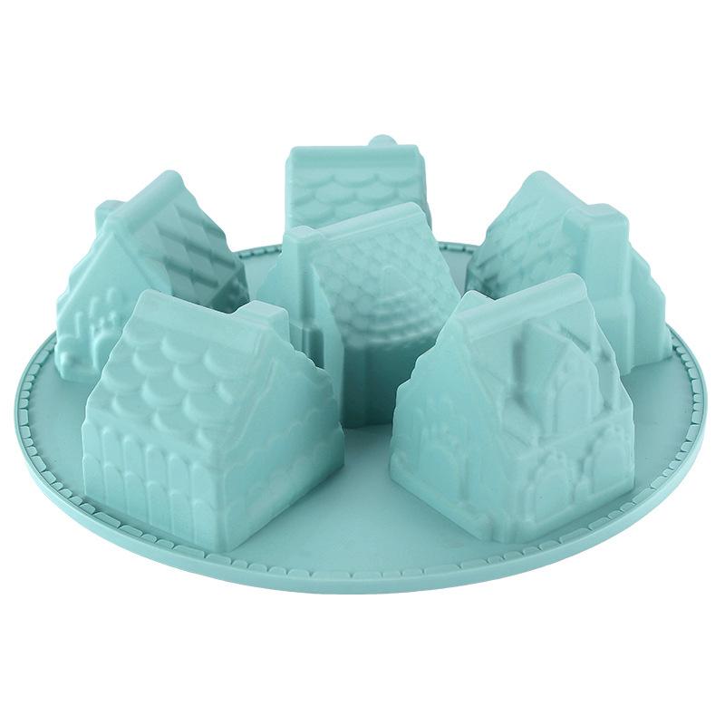 Пищевой силикон 6-предметный Рождественский противень для выпечки торта в виде маленького домика для выпечки домика, хлеба и форм для торта синий