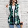 Women Checked Vest Sleeveless Single Breasted Cardigan Turn Down Collar Sizes S-XL Spring Autumn