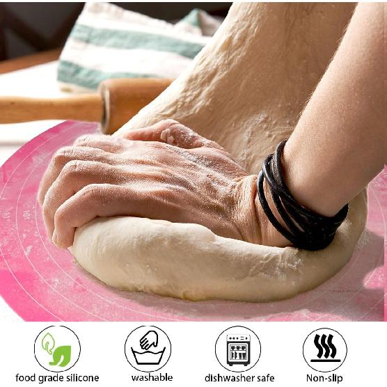 Silicone Cake Mat, 12 Inch Round Silicone Mat, Cake Mat with Measurements, Cake Turntable Mat, Reble Cookie Mat for Rolling Dough, Non-Stick Heat