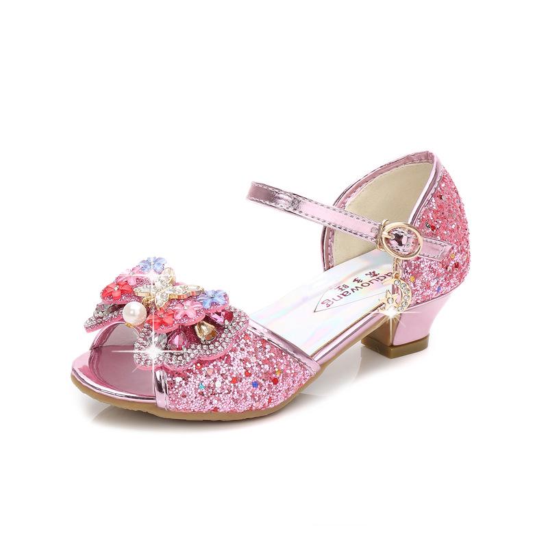 2025 Spring Korean Style Girls' Princess Bow High Heel Open-Toe Sandals