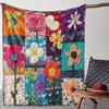 Spring Floral Patchwork Fleece Blanket Boho Quilted Flower Throw Blanket Cozy For Garden Home Decor & Spring Outdoor Lounging