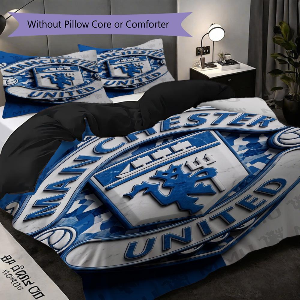 Manchester Emblem Display Three-piece set (1 * duvet cover + 2 * pillowcase, without core) 2D Flat Duvet cover and pillowcase Christmas birthday gift