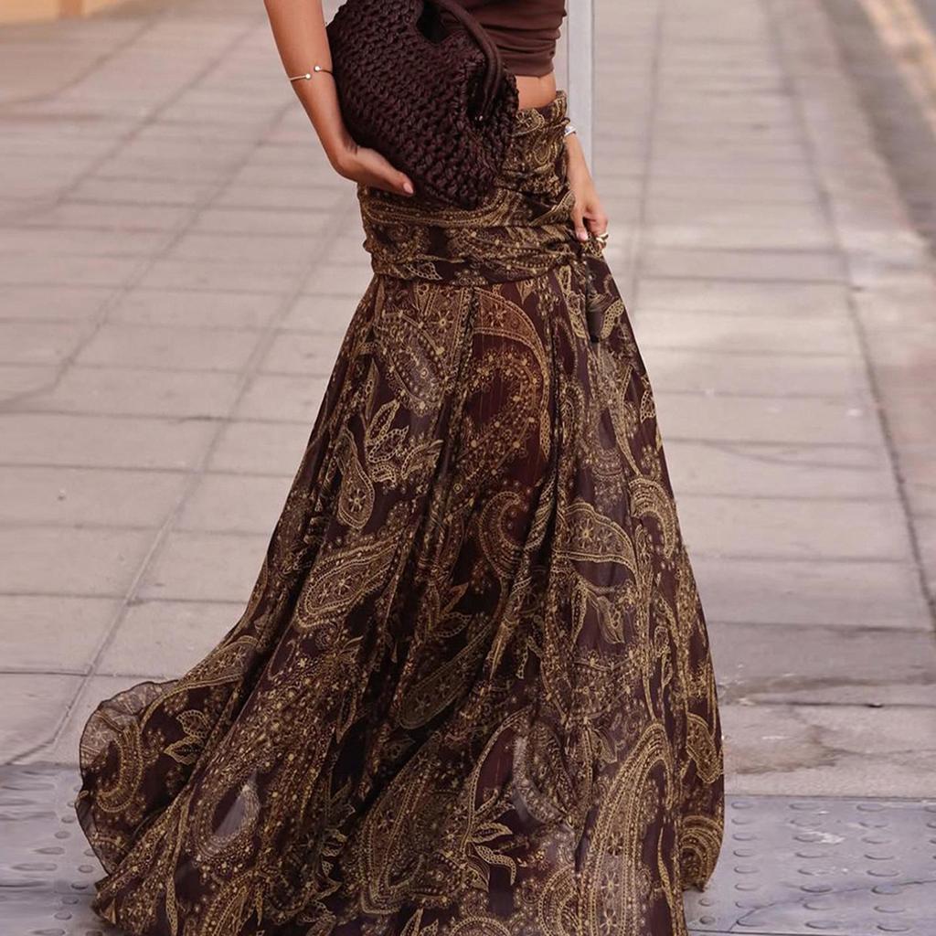 Retro Paisley Print Bodycon Midi Skirt - European & American Style, Versatile, Comfortable, Sexy