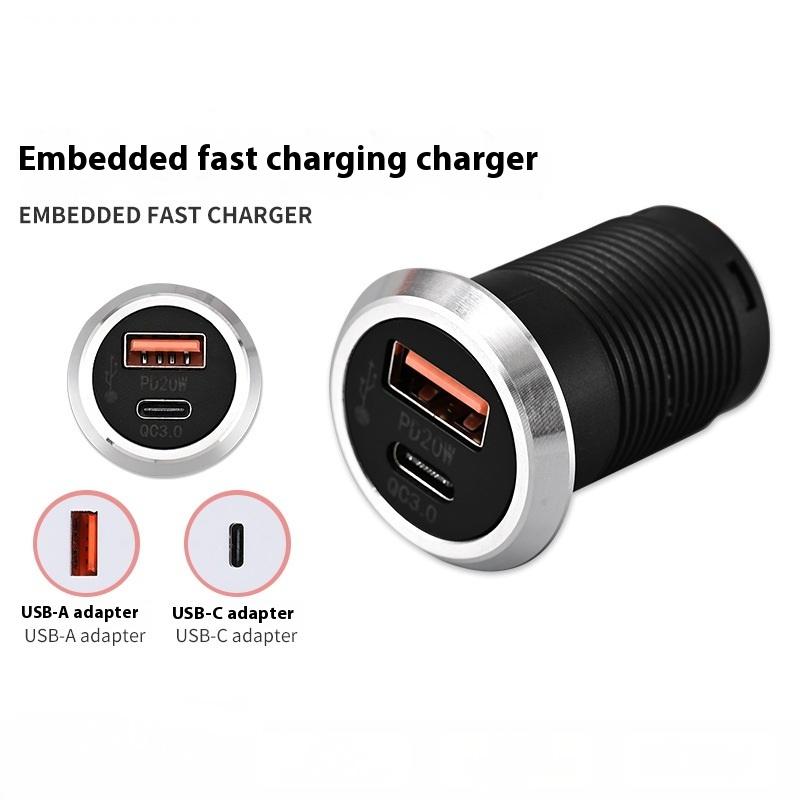 1Pcs 9V/2A 5V/3A Usb Type-C Mini Fast Charging Car Charger Desktop Hidden Integrated Usb Charger Auto Power Embedded Socket