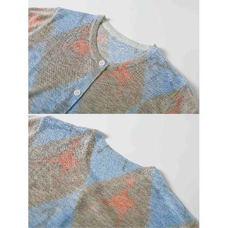 Women’s Floral Print Long Sleeve Knitted O-Neck Cardigan Summer Lightweight Casual Sweater Jacket Sun-Resistant