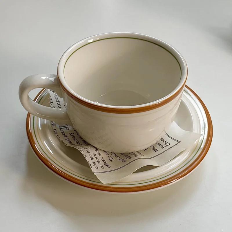 Vintage Mug Color Coil Ceramic Coffee Cup and Plate Set Latte    Cute  Tea