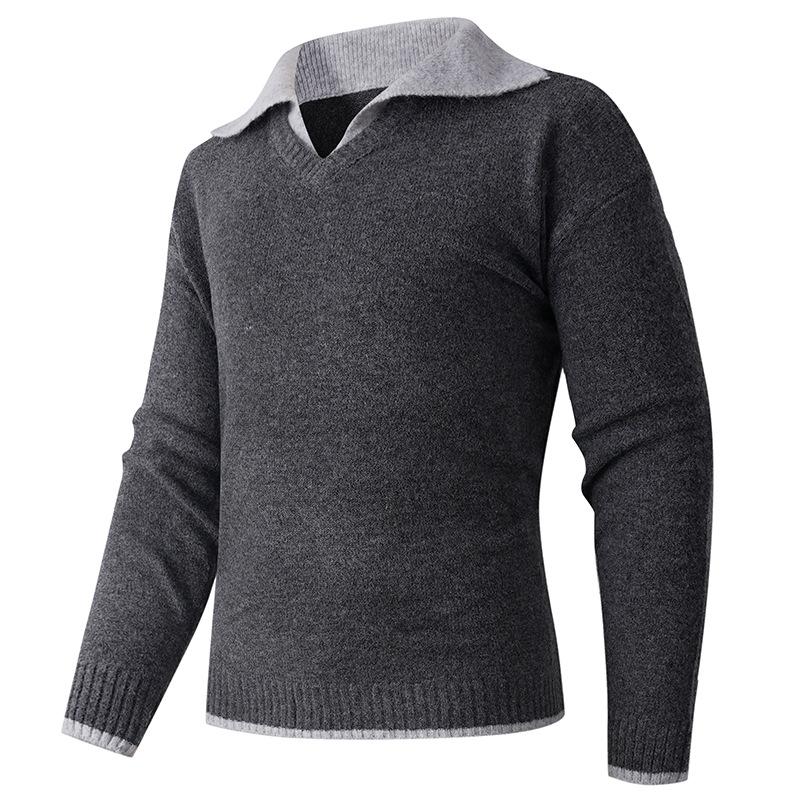 Autumn And Winter Men'S Simple Thickened Polo Neck Sweater Men'S Casual Loose Knitted Sweater
