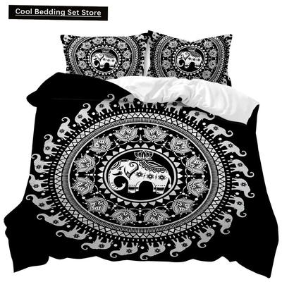 Housse de Couette Mandala Ensemble Éléphant Boho Chic Hippie Lit Simple Literie Mandala Polyester Housse de Couette Adultes Double Queen King Size