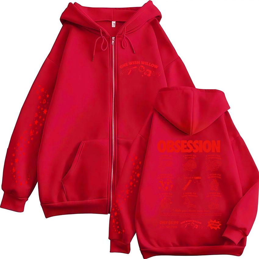Horror Movie Obsession One Wish Willow Zipper Hoodies Men's Women Casual Long Sleeves Zip Up Oversized Sweatshirts Jackets Coats