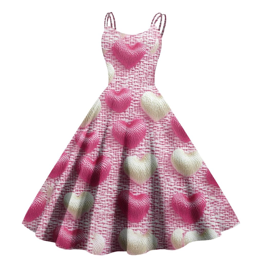 Kvinners Valentinsdag Kjærlighet Hjerte Trykk Sexy Bar Skulder Vintage Kjole