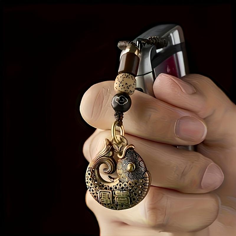 Handwoven Rope Pure Copper Goldfish Pendant Car Keychain Hollow Design Creative Gift for Men