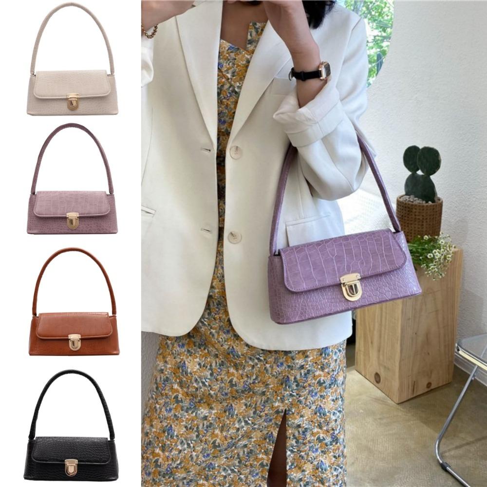 Vintage Stone Pattern Bag Large Capacity Rectangle Shoulder Bag Trendy PU Leather Bag  Girls