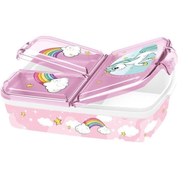 Boite À Gouter - Licorne - 3 Compartiments - Mélamine - 18x13x5 Cm - Rose