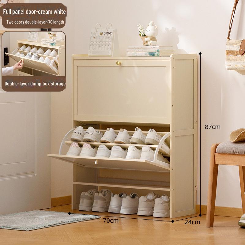 Slim Vertical Shoe Cabinet with Multi-Layer Storage and Doors
