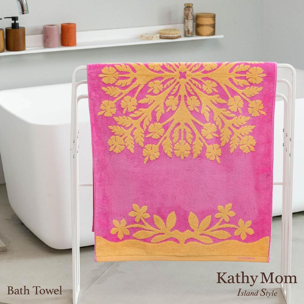 Mum Island Handkerchief Bath Towel Hawaiian Quilt Pattern Bee Happy Series 86103581 Hibiscus 60cm wide x 120cm long [Cathy Style] Women's Pink