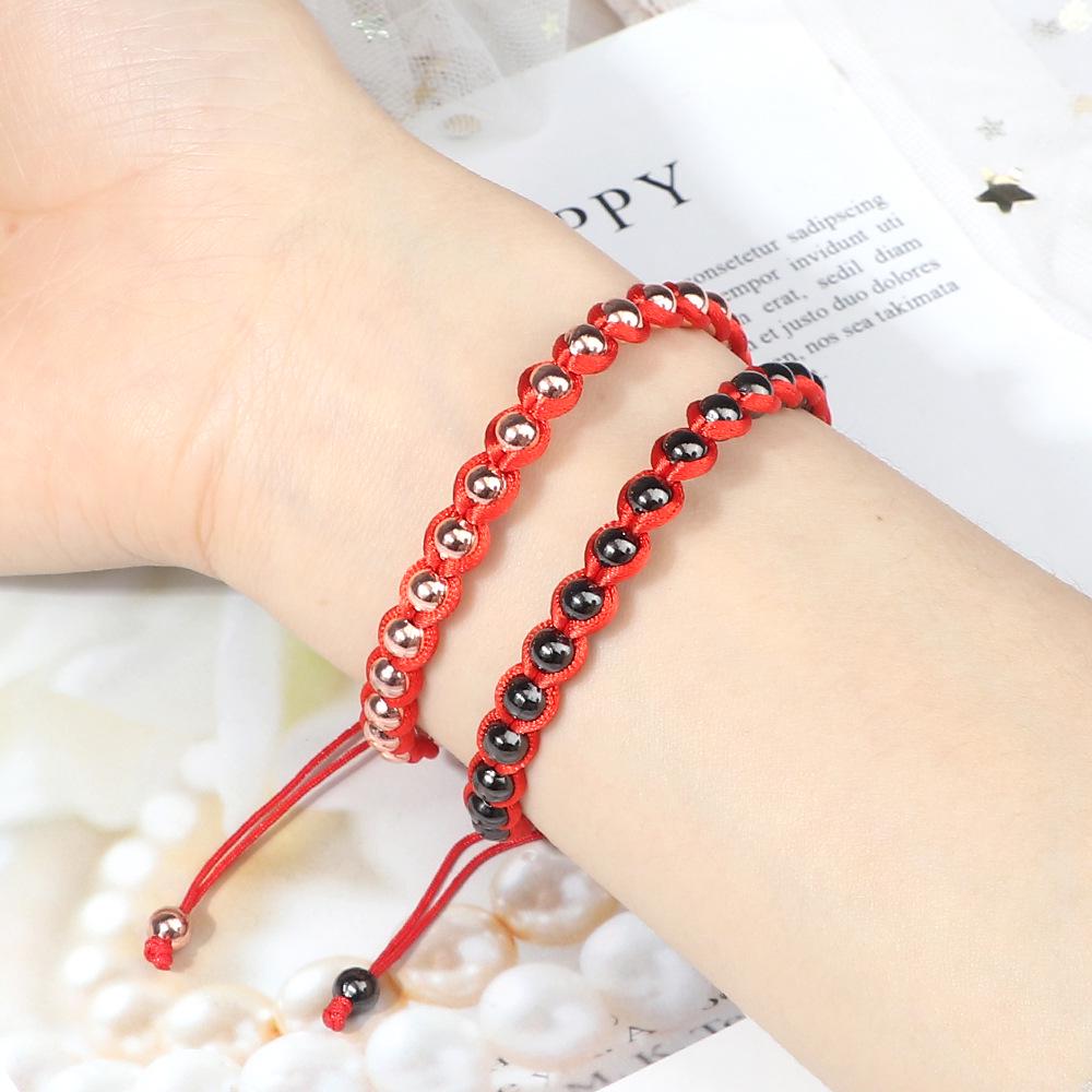 Zodiac Year Handmade Red Rope Woven Bracelet with Metal Beads, Unisex Light Luxury Style.