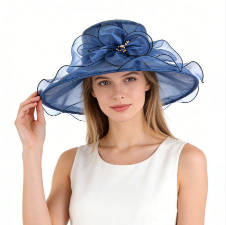 Summer Hat Women's Foldable Outdoor Sunshade Flat Top Top Hat Flower Organza Sunscreen Hat Design Sense