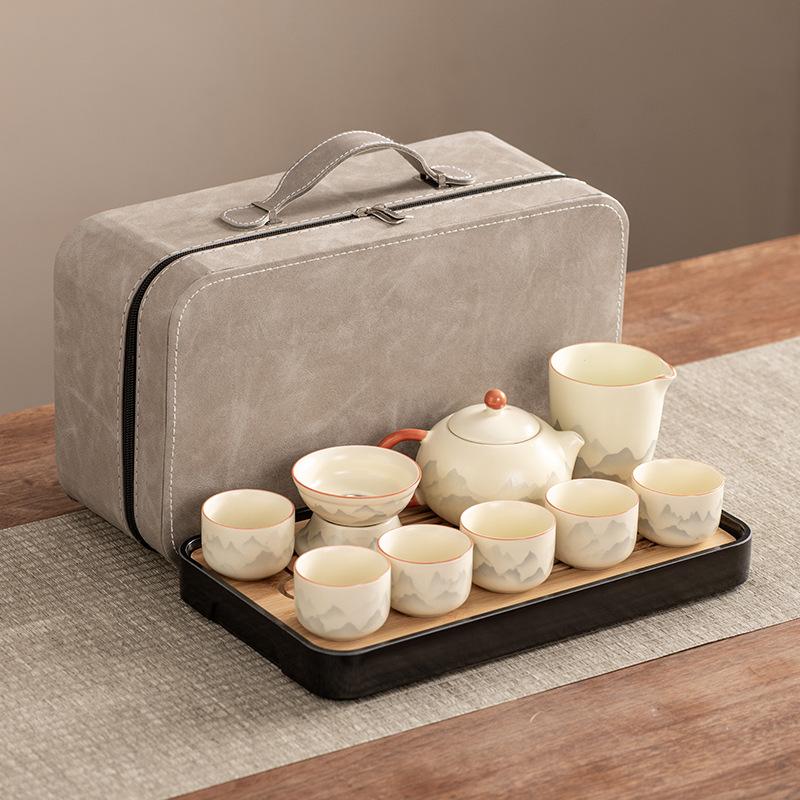 Xishi Teapot Huang Ru Kiln Travel Kung Fu Tea Set Household Portable Teacup Teapot Light Luxury Business Gifts