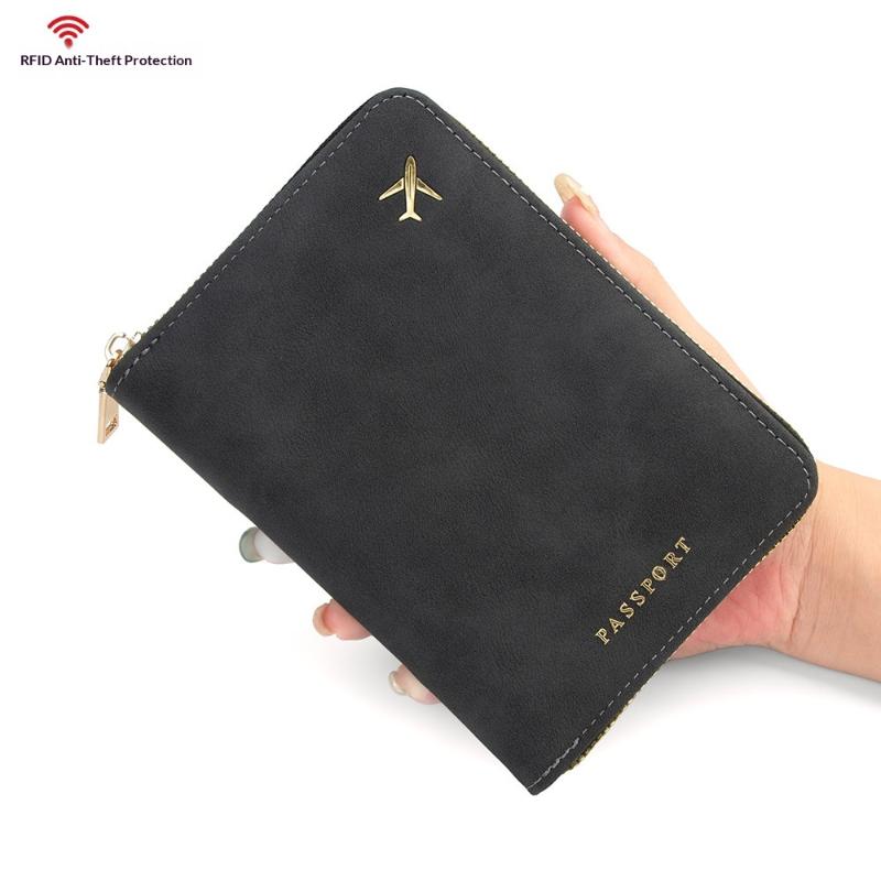 Pu Multi-Functional Rfid Blocking Passport Bag Travel Document Holder With Zipper Ticket Storage Wallet For Multiple Passports чёрный