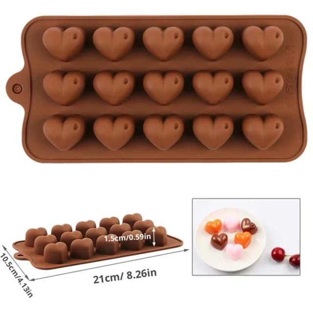 Silicone Chocolate Mold, Gummy Baking Cake Decoration Tools, 15 Cell Heart Shaped Pastry Mold