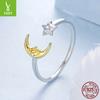 Shining Star And Moon Open Ring Women'S Niche Light Luxury S925 Sterling Silver Ring Jewelry
